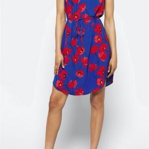Market & Spruce Vibrant Blue Dress with Red Floral Design